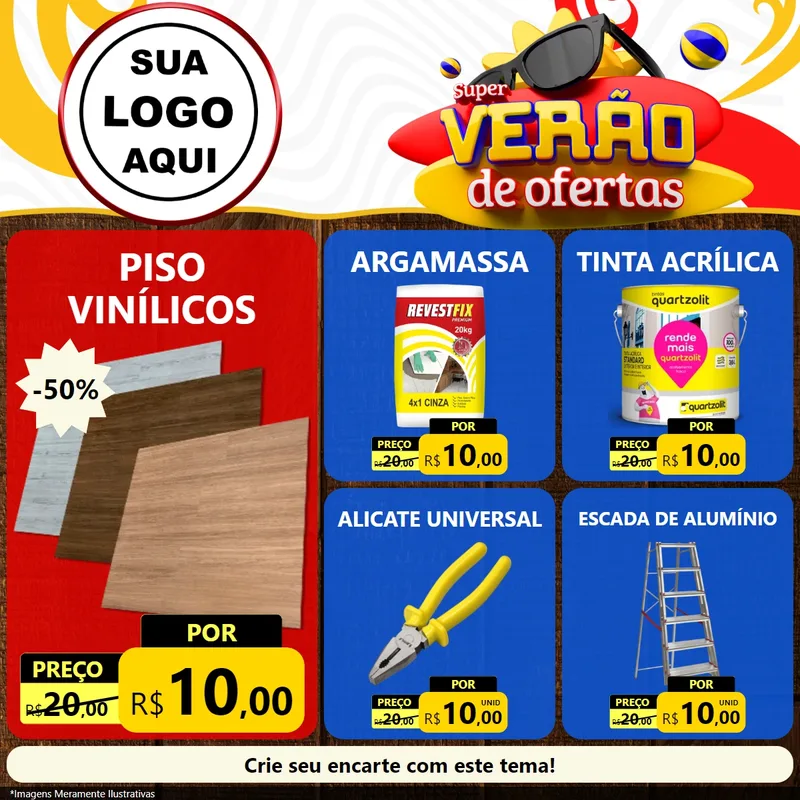 Modelo de Rede Social para Feed Facebook com o tema Super Verão de Ofertas para Material para Construção