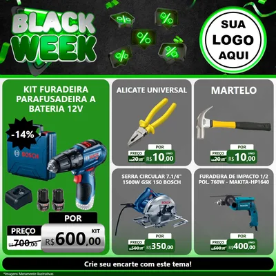 Modelo de Rede Social para Feed Facebook com o tema Black Week para Maquinas e Ferramentas