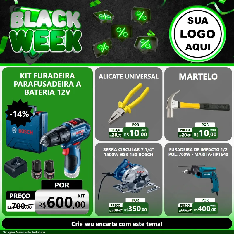 Modelo de Rede Social para Feed Facebook com o tema Black Week para Maquinas e Ferramentas