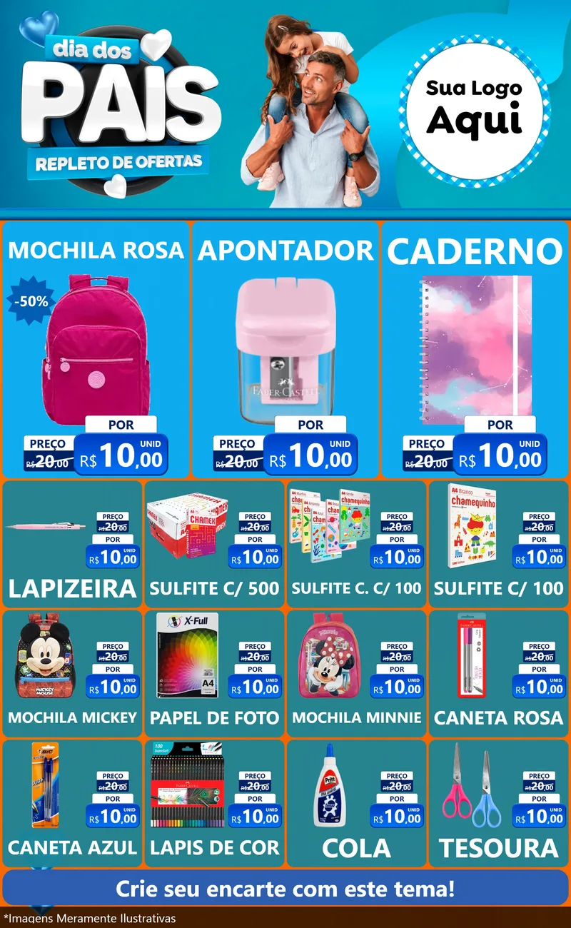 Modelo de Encarte para Encarte Grande com o tema Dia Dos Pais Repleto de Ofertas para Papelaria