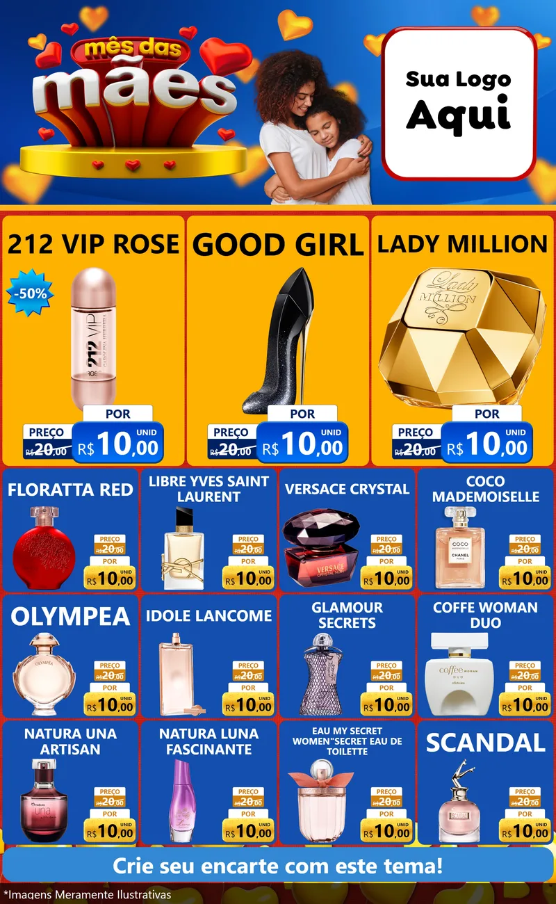 Modelo de Encarte para Encarte Grande com o tema Mês das Mães para Perfumes