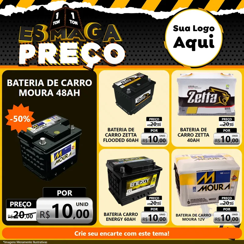 Modelo de Rede Social para Feed Facebook com o tema Esmaga Preço para Baterias Elétricas