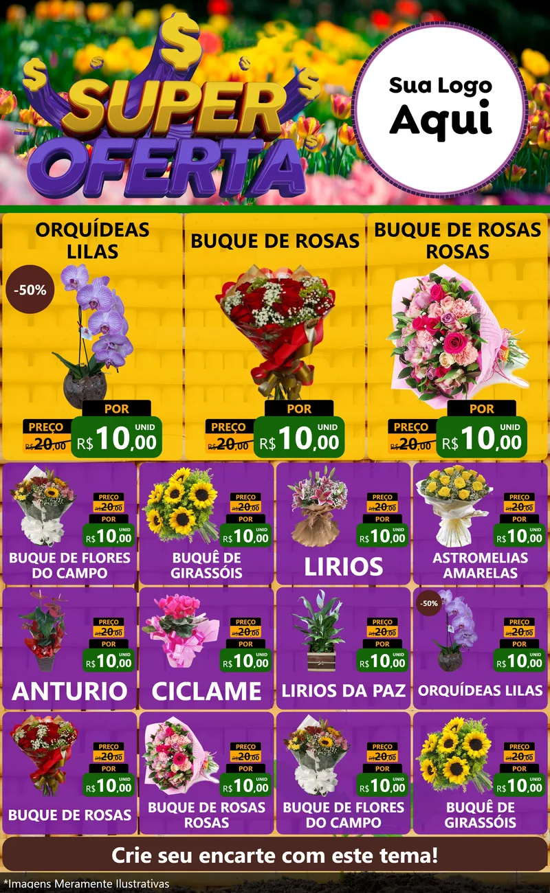 Modelo de Encarte para Encarte Grande com o tema Super Oferta para Floricultura e jardim