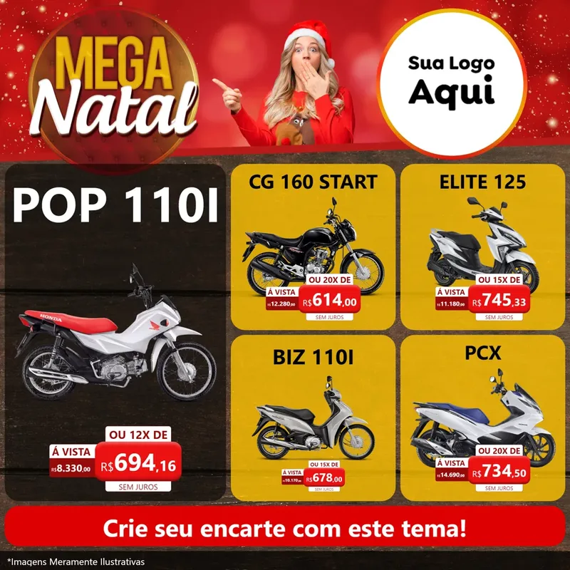 Modelo de Rede Social para Feed Facebook com o tema Mega Natal para Concessionaria de Motos