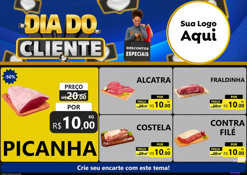 Modelo de Encarte para Encarte A4 Horizontal com o tema Dia Do Cliente para Açougue