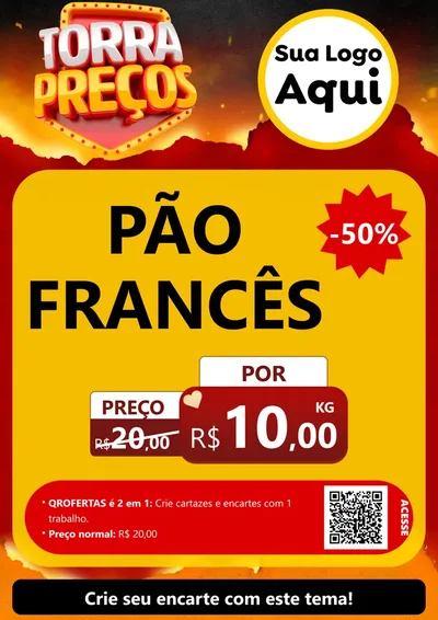 Modelo de Cartaz para Cartaz A4 Vertical com o tema Torra Preços para Padaria