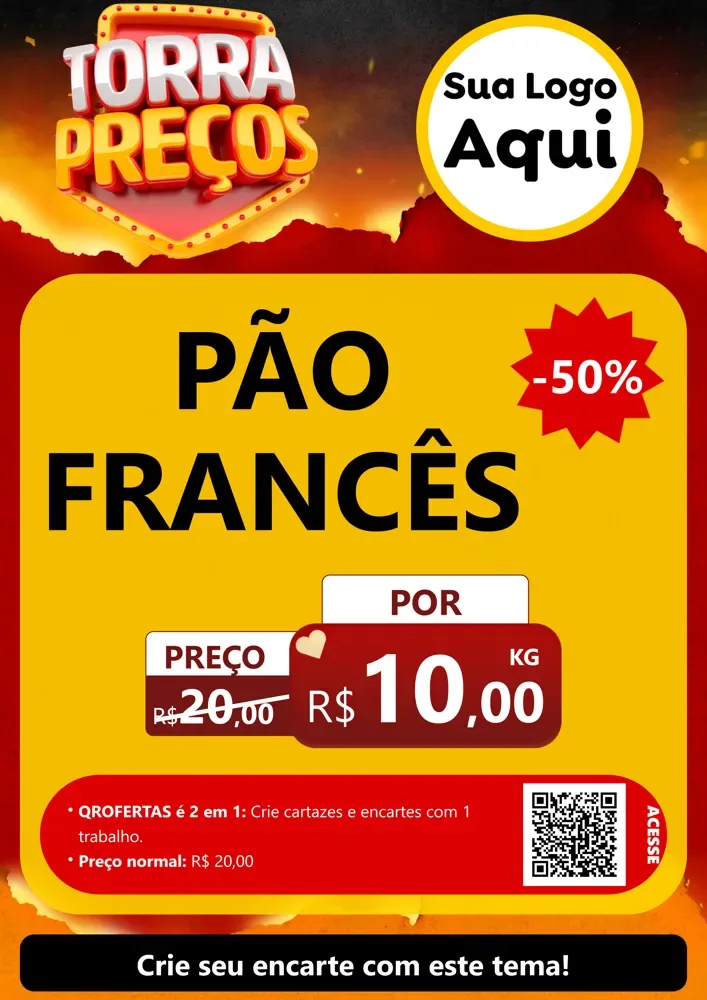 Modelo de Cartaz para Cartaz A4 Vertical com o tema Torra Preços para Padaria