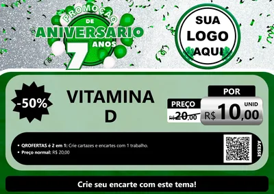 Modelo de Cartaz para Cartaz A4 Horizontal com o tema Promoção de Aniversário - 7 Anos para Farmácia