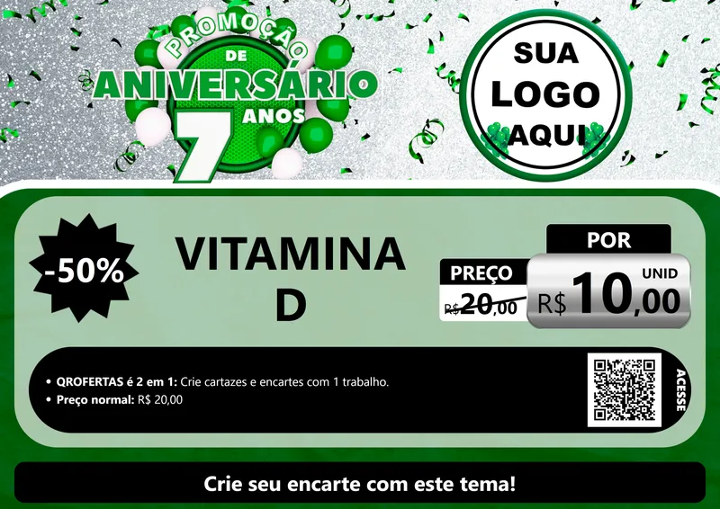 Modelo de Cartaz para Cartaz A4 Horizontal com o tema Promoção de Aniversário - 7 Anos para Farmácia