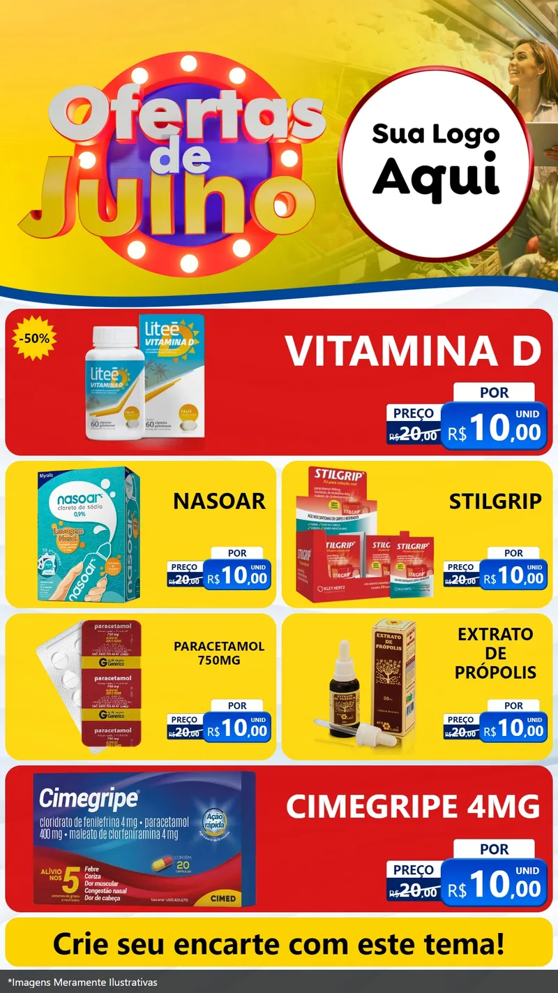 Modelo de TV para TV Vertical com o tema Ofertas de Julho para Farmácia