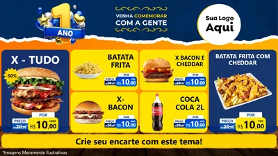 Modelo de TV para TV Horizontal com o tema Um Ano de Aniversário para Hamburgueria