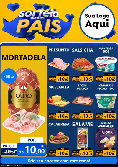 Modelo de Encarte para Encarte A4 Vertical com o tema Sorteio Dia dos Pais para Frios e Laticínios