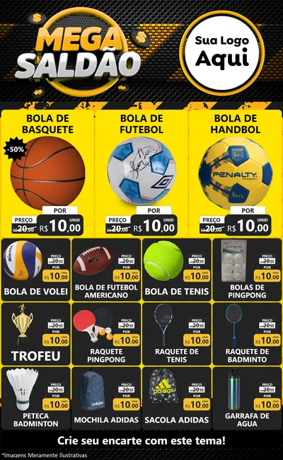 Modelo de Encarte para Encarte Grande com o tema Mega Saldão para Artigos Esportivos