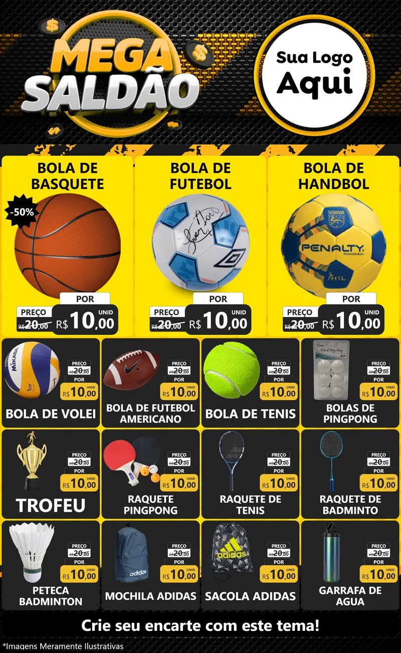 Modelo de Encarte para Encarte Grande com o tema Mega Saldão para Artigos Esportivos