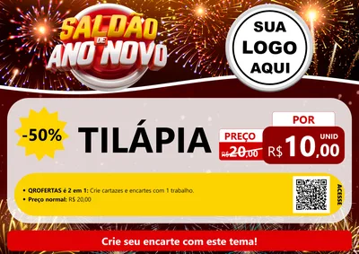 Modelo de Cartaz para Cartaz A4 Horizontal com o tema Saldão de Ano Novo para Peixaria