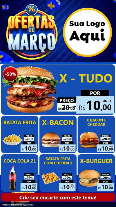 Modelo de Rede Social para Stories com o tema Ofertas de Março para Hamburgueria
