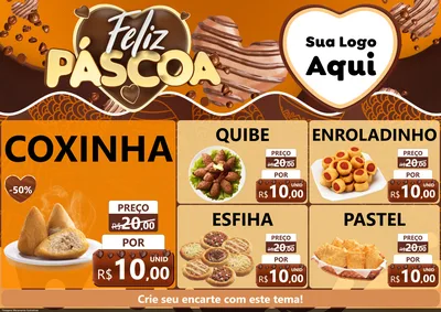 Modelo de Encarte para Encarte A4 Horizontal com o tema Feliz Páscoa para Salgadaria