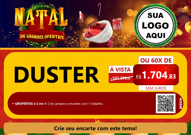 Modelo de Cartaz para Cartaz A4 Horizontal com o tema Natal de Grandes Ofertas para Concessionaria de Carros