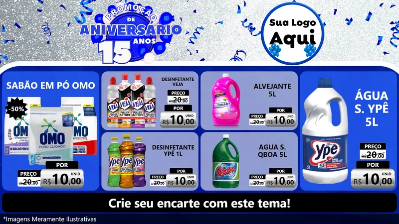 Modelo de TV para TV Horizontal com o tema Promoção de Aniversário - 15 Anos para Produtos de Limpeza