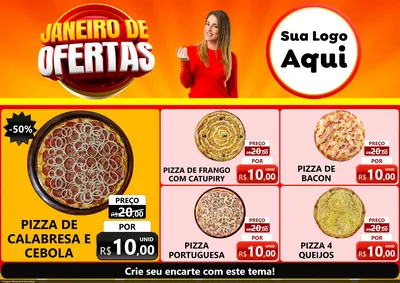 Modelo de Encarte para Encarte A4 Horizontal com o tema Janeiro de Ofertas para Pizzaria