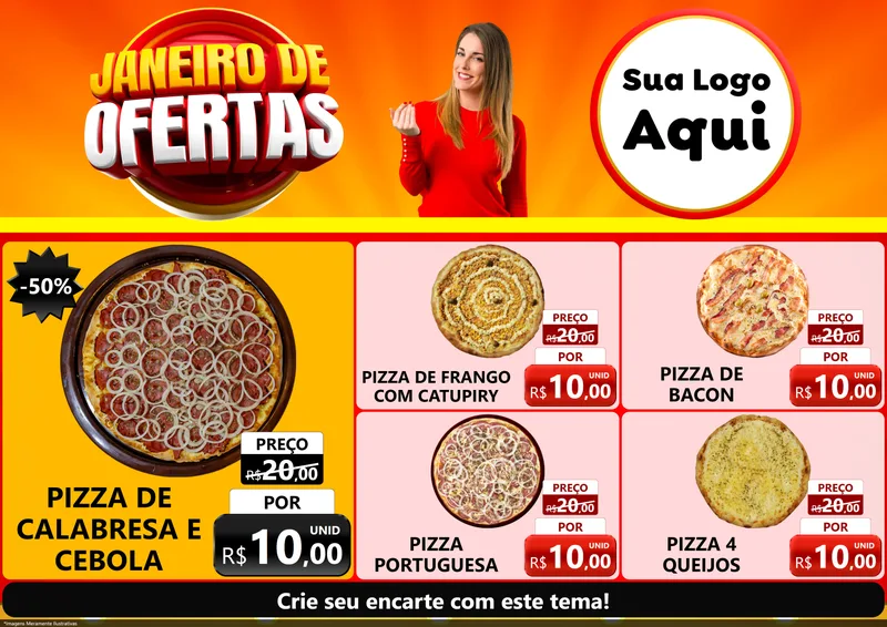 Modelo de Encarte para Encarte A4 Horizontal com o tema Janeiro de Ofertas para Pizzaria