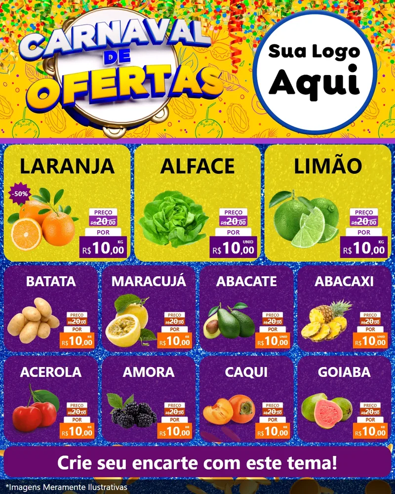 Modelo de Rede Social para Feed Instagram com o tema Carnaval de Ofertas para Hortifrúti