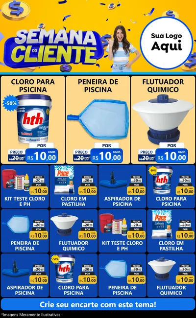Modelo de Encarte para Encarte Grande com o tema Semana do Cliente para Produtos para Piscina