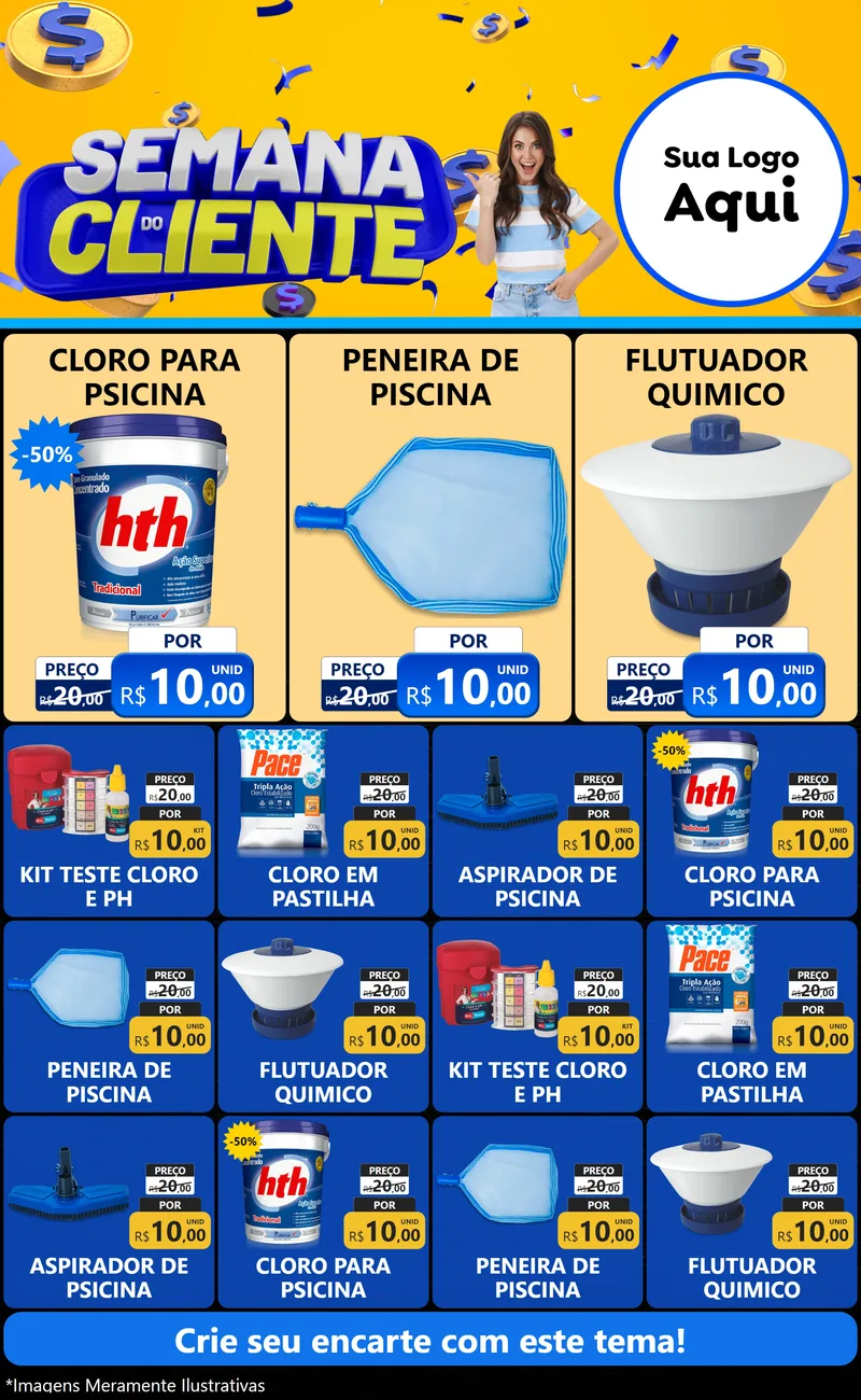 Modelo de Encarte para Encarte Grande com o tema Semana do Cliente para Produtos para Piscina