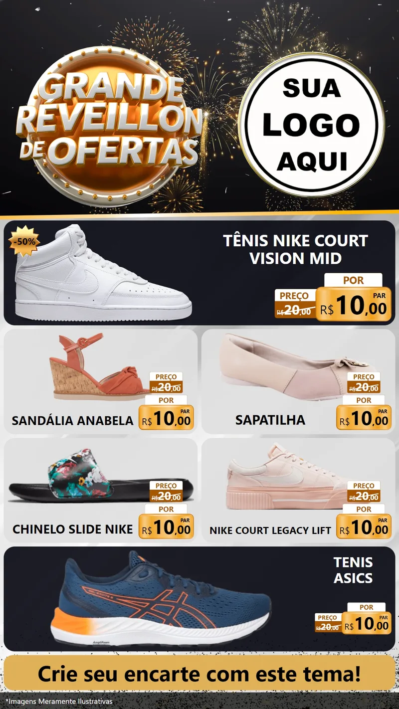 Modelo de TV para TV Vertical com o tema Grande Réveillon de Ofertas para Calçados