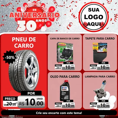 Modelo de Rede Social para Feed Facebook com o tema Promoção de Aniversário - 30 Anos para Auto peças