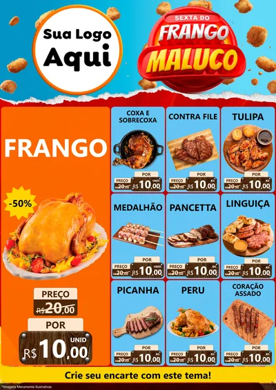 Modelo de Encarte para Encarte A4 Vertical com o tema Sexta do Frango Maluco para Assados