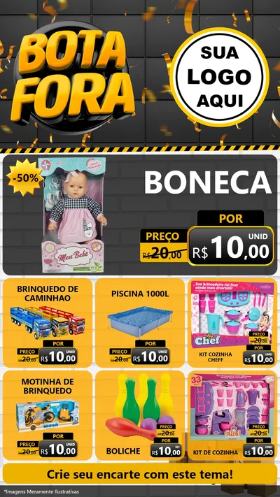 Modelo de Rede Social para Stories com o tema Bota Fora para Brinquedos