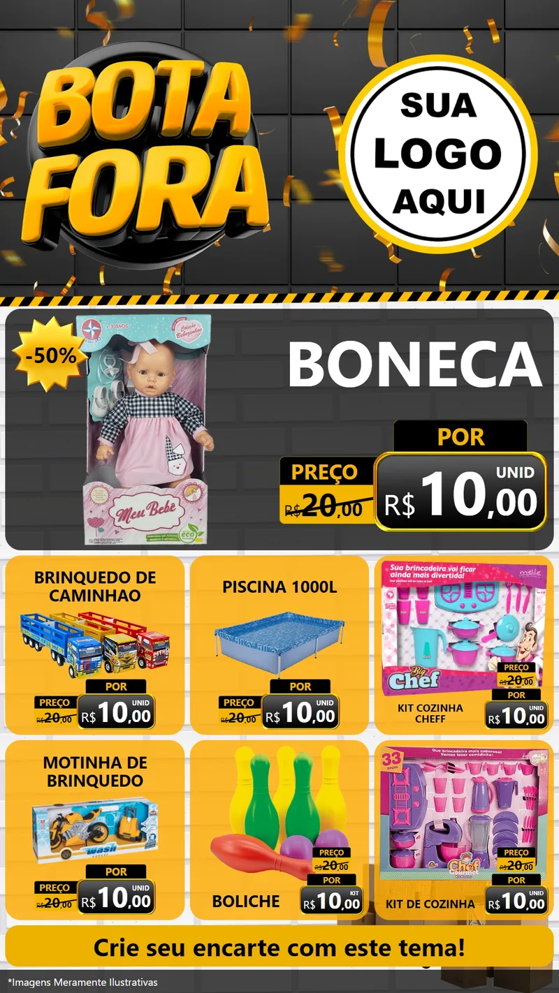 Modelo de Rede Social para Stories com o tema Bota Fora para Brinquedos
