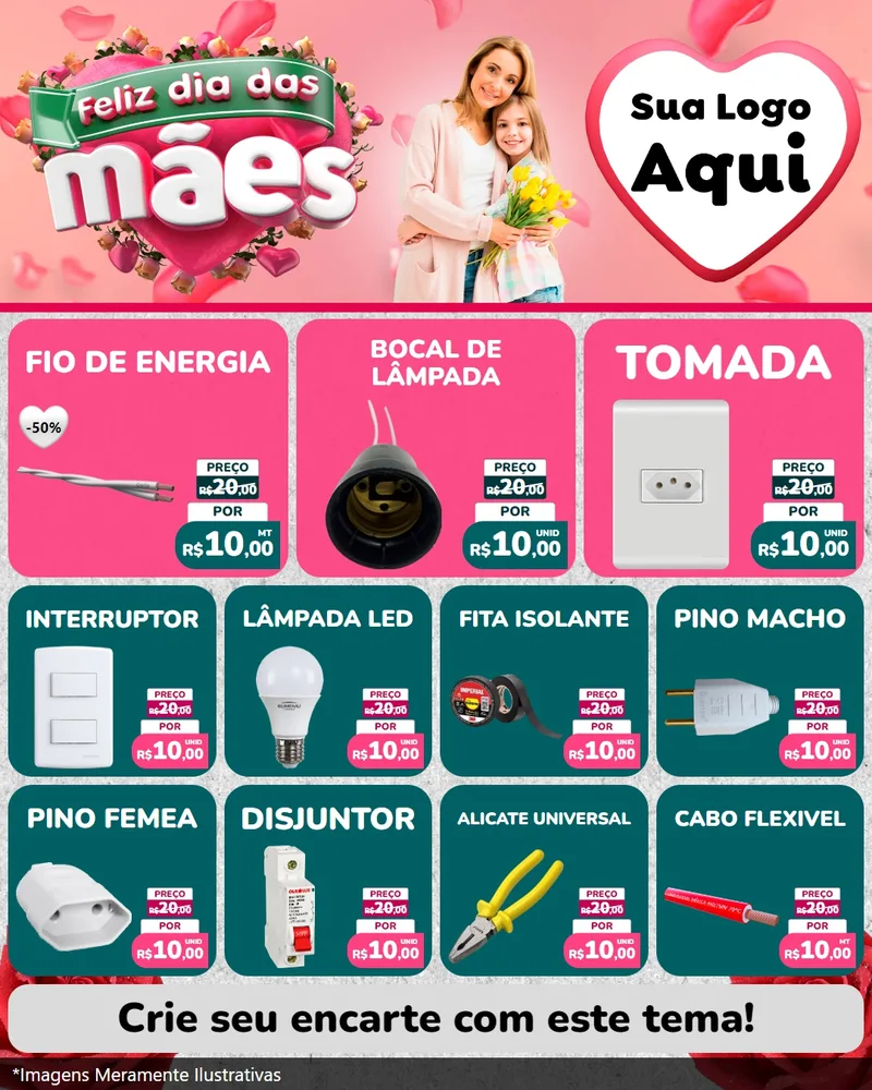 Modelo de Rede Social para Feed Instagram com o tema Feliz Dia das Mães para Materiais Elétricos