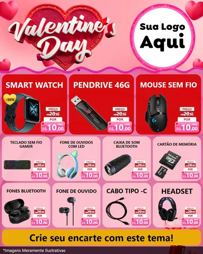 Modelo de Rede Social para Feed Instagram com o tema Valentine's Day para Informática