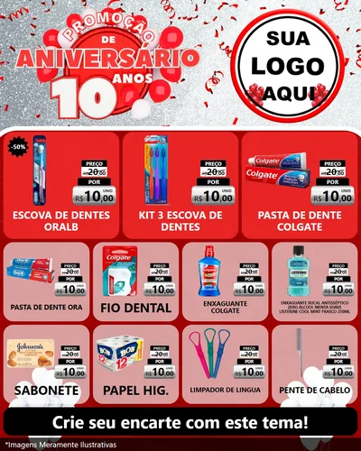 Modelo de Rede Social para Feed Instagram com o tema Promoção de Aniversário - 10 Anos para Higiene Pessoal