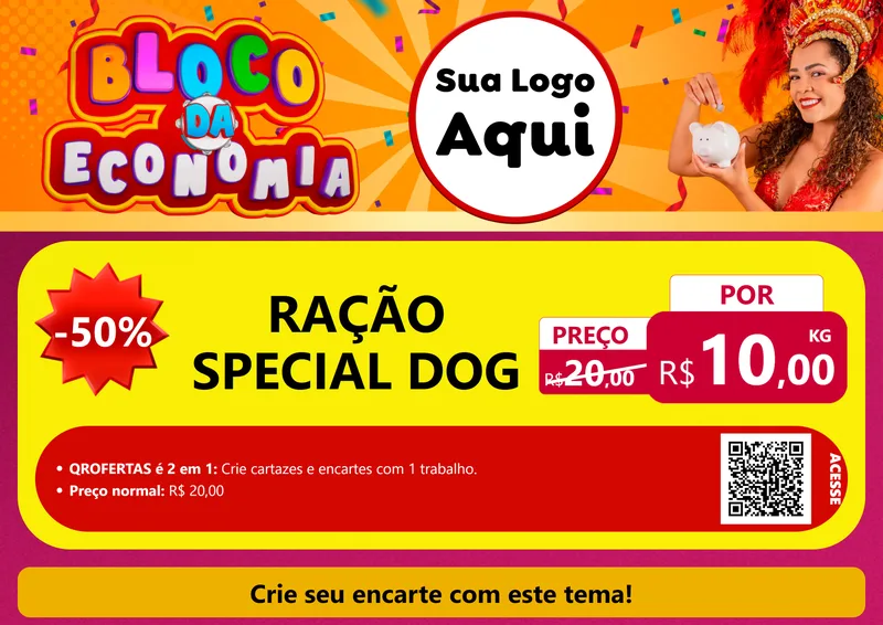 Modelo de Cartaz para Cartaz A4 Horizontal com o tema Bloco da Economia para Pet Shop