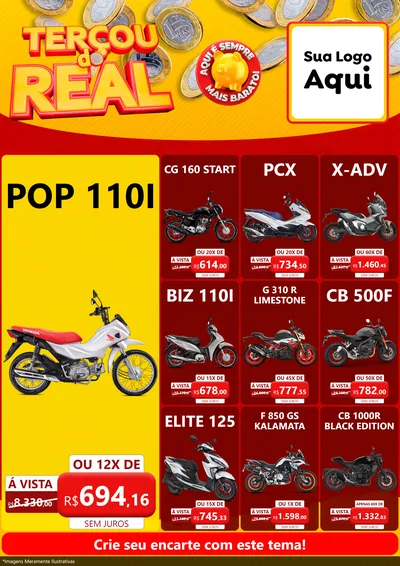 Modelo de Encarte para Encarte A4 Vertical com o tema Terçou do Real para Concessionaria de Motos