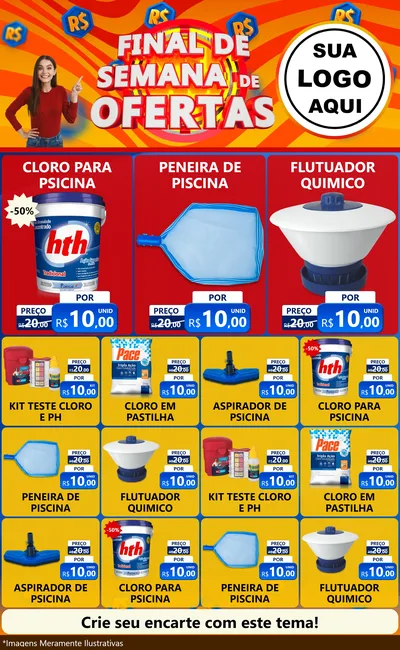 Modelo de Encarte para Encarte Grande com o tema Final de Semana de Ofertas para Produtos para Piscina