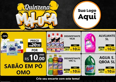 Modelo de Encarte para Encarte A4 Horizontal com o tema Quinzena Maluca para Produtos de Limpeza