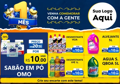 Modelo de Encarte para Encarte A4 Horizontal com o tema Um Mês de Aniversário para Produtos de Limpeza
