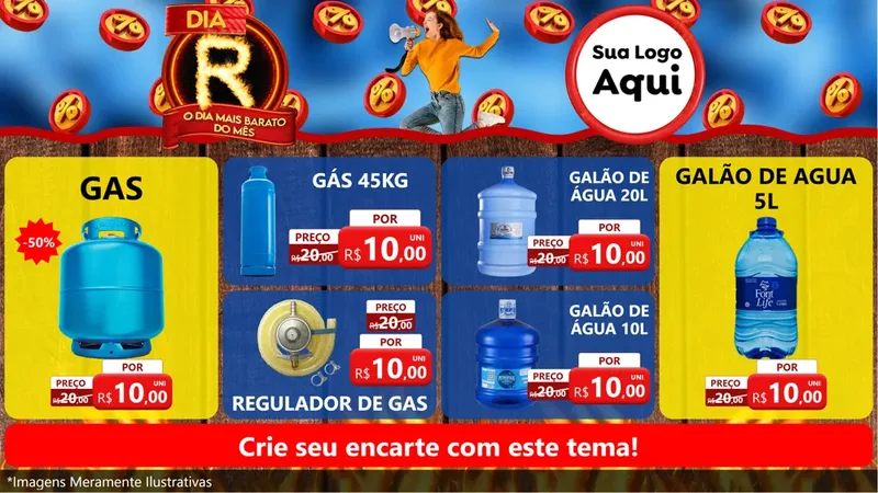 Modelo de TV para TV Horizontal com o tema Dia R - O Dia Mais Barato Do Mês para Água e gás