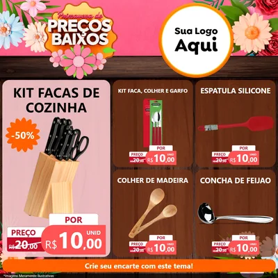 Modelo de Rede Social para Feed Facebook com o tema Primavera de Preços Baixos para Utilidades Domésticas