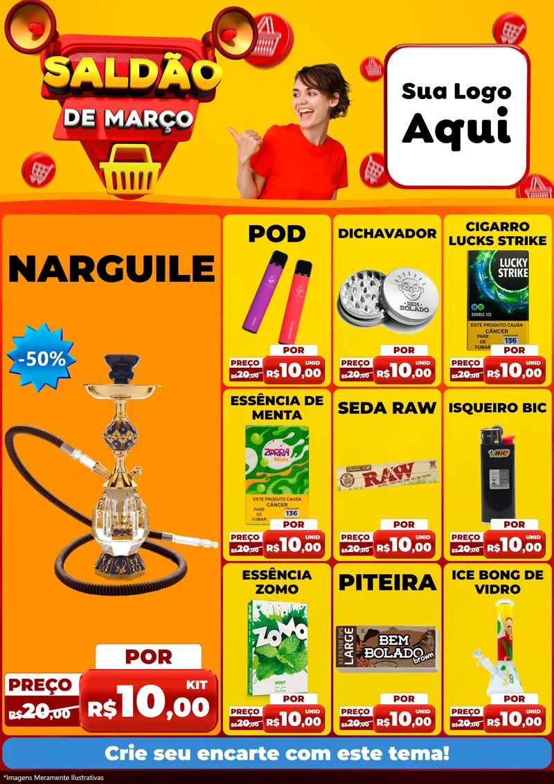 Modelo de Encarte para Encarte A4 Vertical com o tema Saldão de Março para Tabacaria