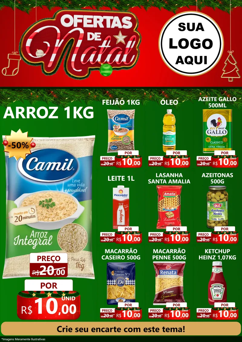 Modelo de Encarte para Encarte A4 Vertical com o tema Ofertas de Natal para Supermercado