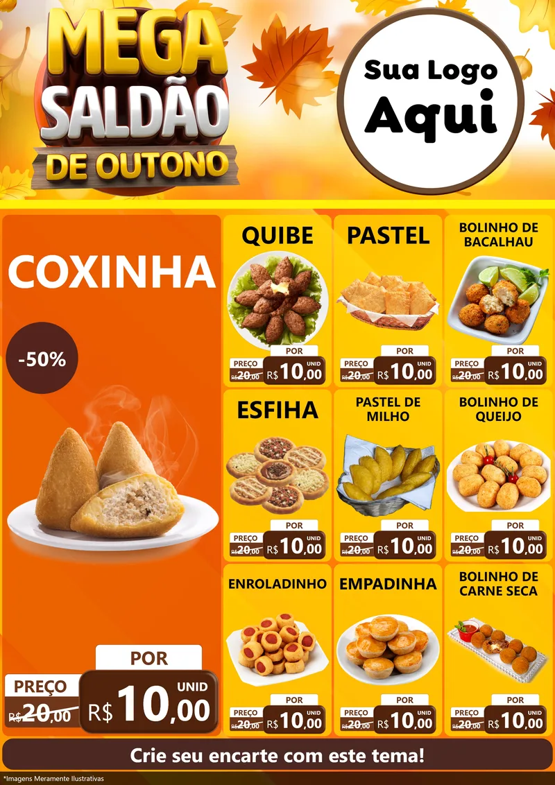 Modelo de Encarte para Encarte A4 Vertical com o tema Mega Saldão de Outono para Salgadaria