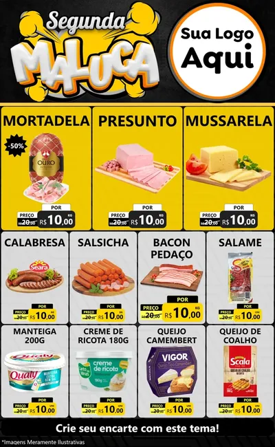 Modelo de Encarte para Encarte Grande com o tema Segunda Maluca para Frios e Laticínios