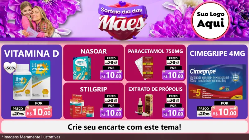 Modelo de TV para TV Horizontal com o tema Sorteio Dia das Mães para Farmácia