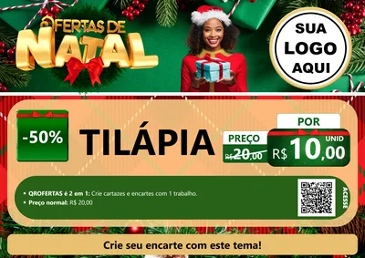 Modelo de Cartaz para Cartaz A4 Horizontal com o tema Ofertas de Natal para Peixaria