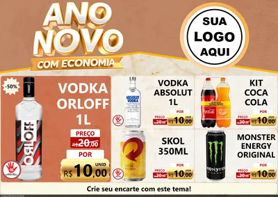 Modelo de Encarte para Encarte A4 Horizontal com o tema Ano Novo Com Economia para Distribuidora de bebidas
